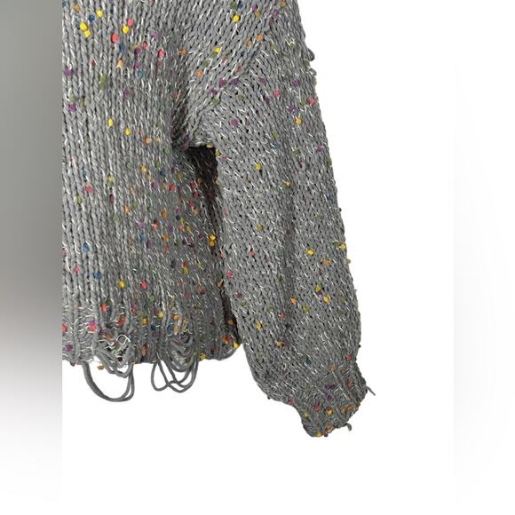 POL Distressed Sweater Small | Gray Ripped Sweater with Rainbow Confetti Detail - Picture 8 of 16